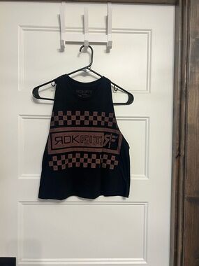 Rokfit Women's Black Muscle Tee with Rust Graphic